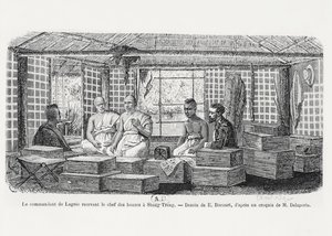 1868年、カンボジアのストゥントレンで僧侶の首長を迎えるラグリー司令官